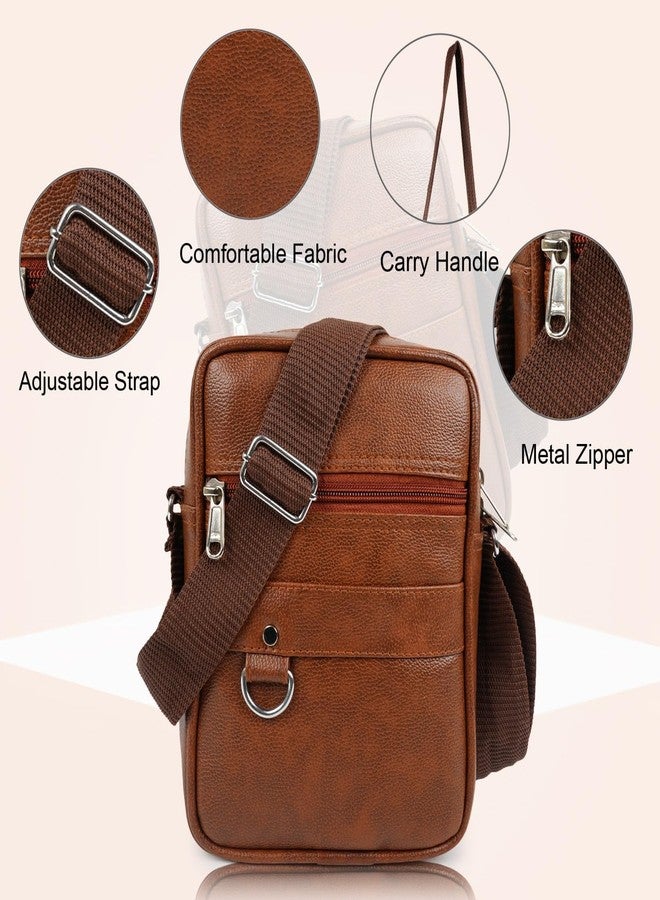 Alison Gloss Leather Small Sling Bag for Men | Chest Slinger bag | Crossbody Bag| Side Bag Men | Mini Leather Slings | Corporate Gift Item | Passport Document Sling (Tan) - Image 3